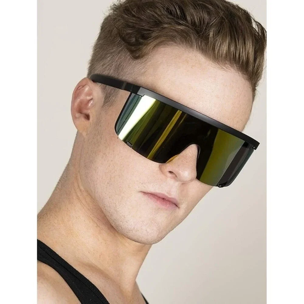 Shield Sunglasses Oversized Gold Mirrored Lens‎ Sunglasses Sport Sun Glasses New